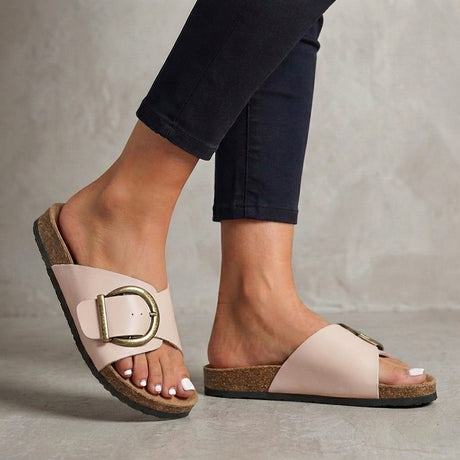 Adjustable Buckle Slide Sandals – Casual Comfort Flat Walking Sandals
