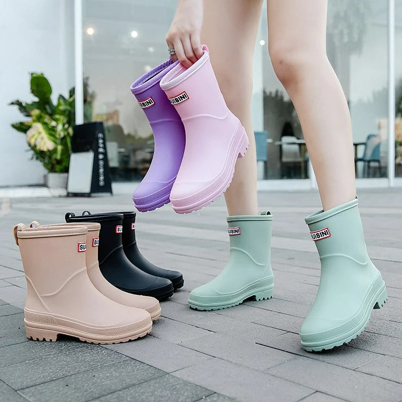 Mid-Cut Waterproof Rain Boots for Women – Stylish & Functional
