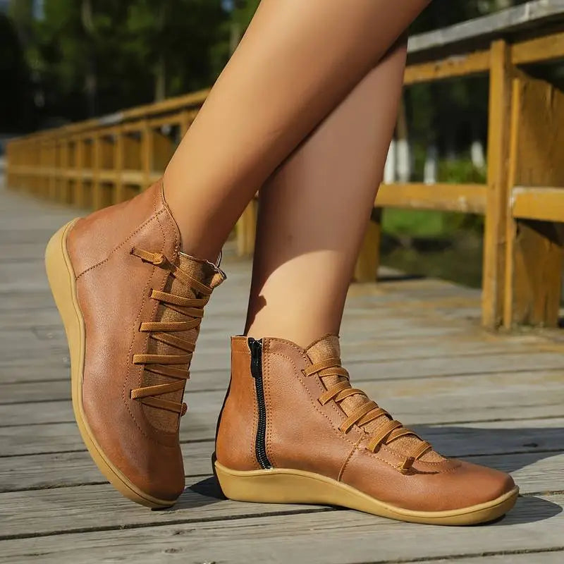 Minimalist Lace-Up Ankle Boots for Women – Effortless Style & Comfort