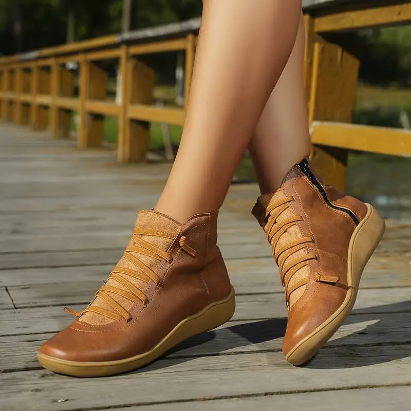 Minimalist Lace-Up Ankle Boots for Women – Effortless Style & Comfort