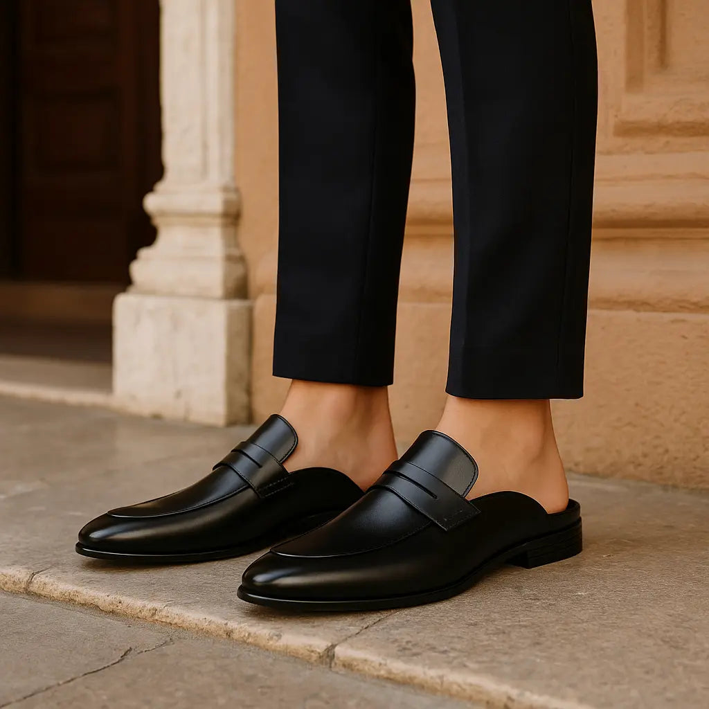 Old Money Men Leather Mules Loafers Soft Sole