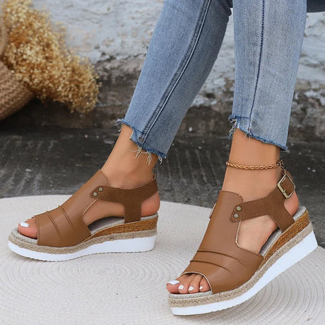 Open Toe Black Wedge Sandals for Women – Stylish & Comfortable