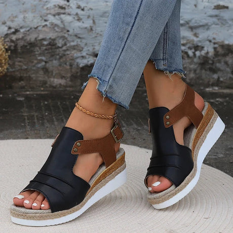 Open Toe Black Wedge Sandals for Women – Stylish & Comfortable