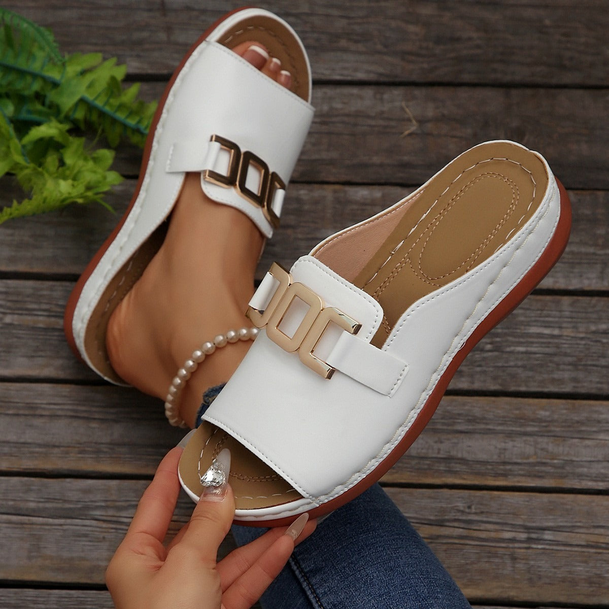 Orthopedic Slip On Sandals with Chain Detail