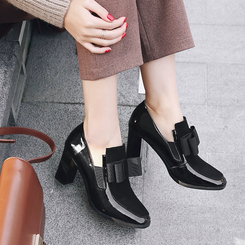 Patent Leather High Heel Shoes for Women – Comfortable & Elegant Bow Design