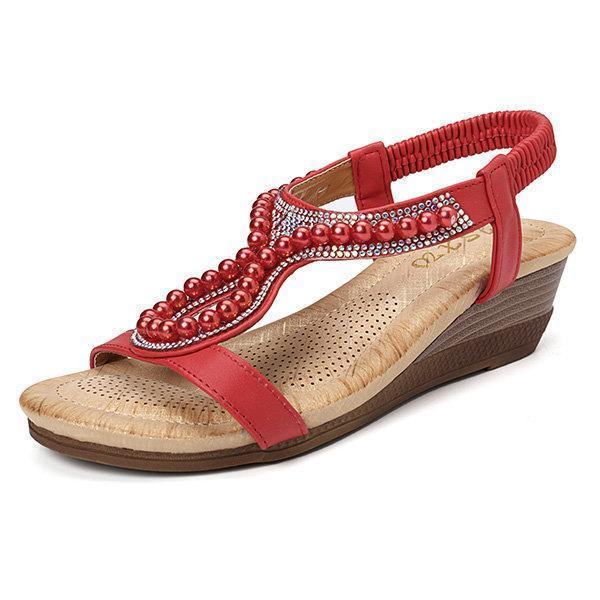 Pearl Rhinestone Wedge Sandals for Women – Elegant & Comfortable Wedge Heels