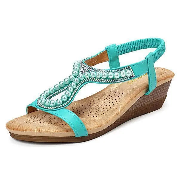 Pearl Rhinestone Wedge Sandals for Women – Stylish & Comfortable 6
