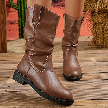 Pleated V-Cut Cowboy Boots for Women – Stylish & Comfortable