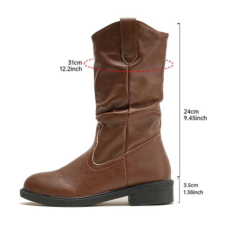Pleated V-Cut Cowboy Boots for Women – Stylish & Comfortable