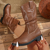 Pleated V-Cut Cowboy Boots for Women – Stylish & Comfortable