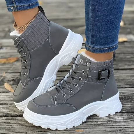 Plush Lace-Up Ankle Boots for Women – Stylish & Comfortable
