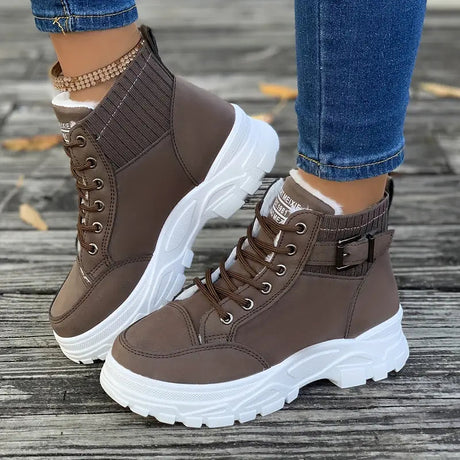 Plush Lace-Up Ankle Boots for Women – Stylish & Comfortable