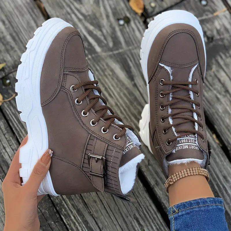 Plush Lace-Up Ankle Boots for Women – Stylish & Comfortable