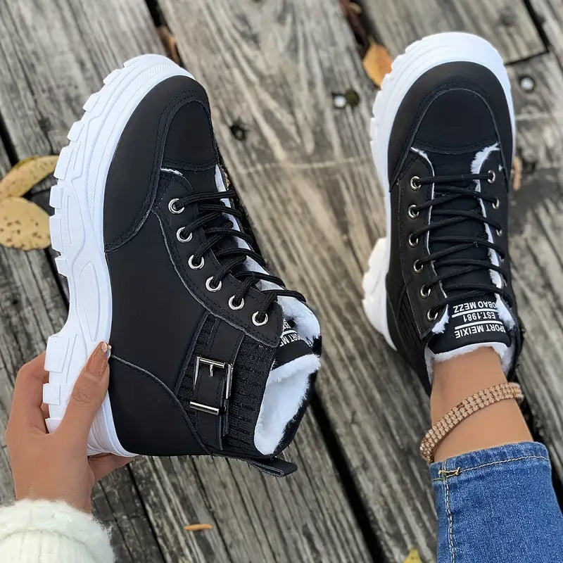 Plush Lace-Up Ankle Boots for Women – Stylish & Comfortable
