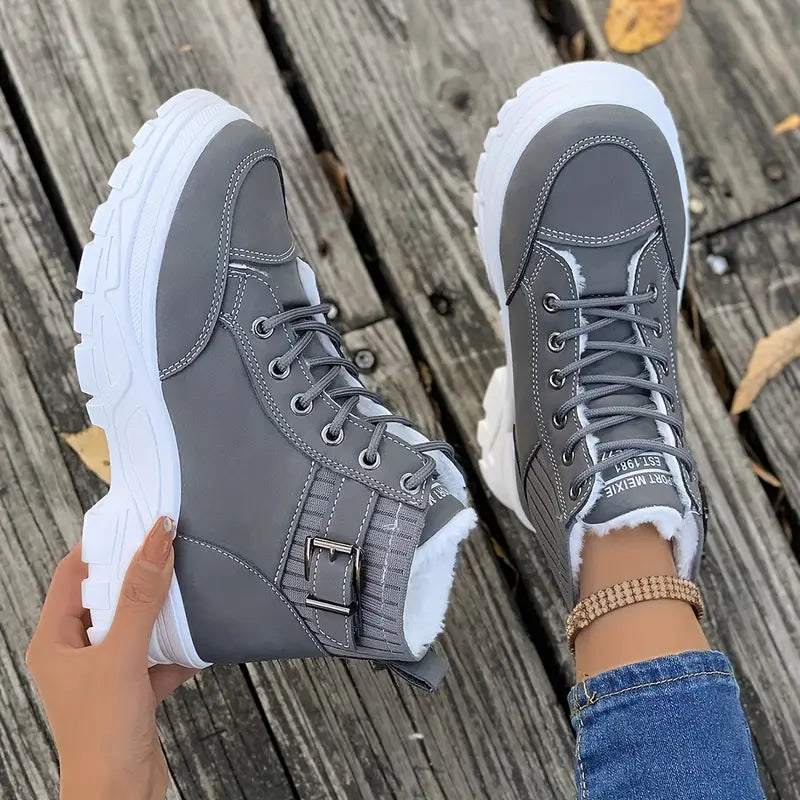 Plush Lace-Up Ankle Boots for Women – Stylish & Comfortable