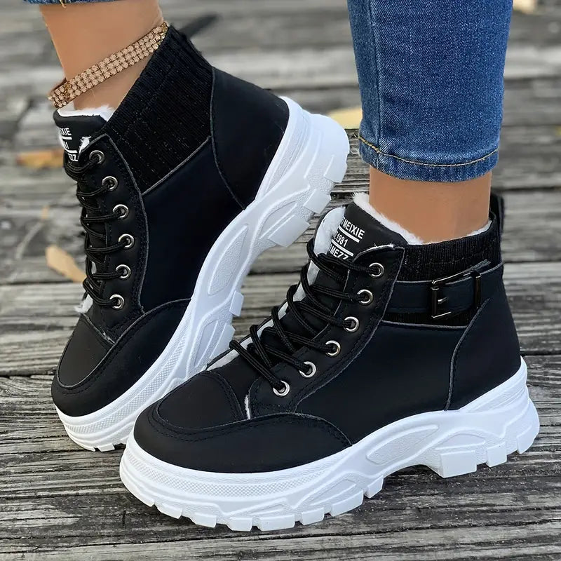 Plush Lace-Up Ankle Boots for Women – Stylish & Comfortable