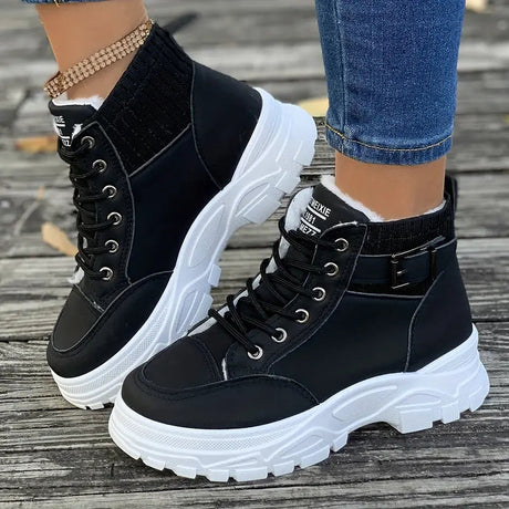 Plush Lace-Up Ankle Boots for Women – Stylish & Comfortable