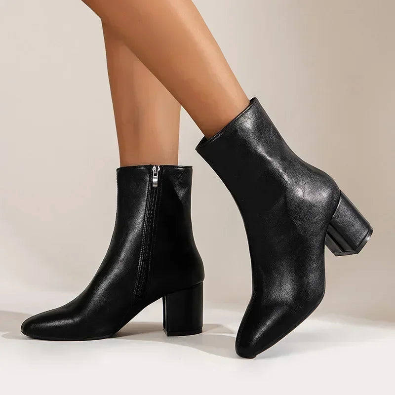 Pointed Toe Black Ankle Boots for Women – Elegant & Versatile Style