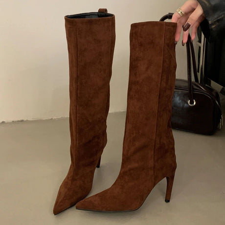 Pointed Toe Black Knee High Boots for Women – Chic & Stylish