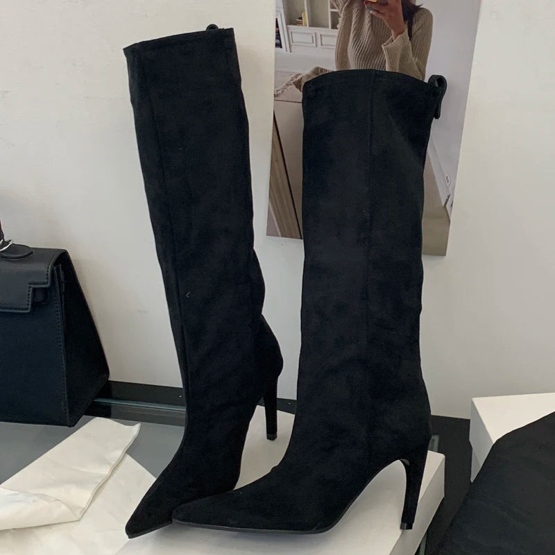 Pointed Toe Black Knee High Boots for Women – Chic & Stylish