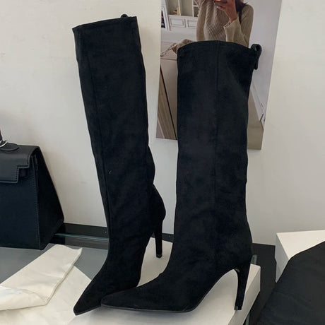 Pointed Toe Black Knee High Boots for Women – Chic & Stylish