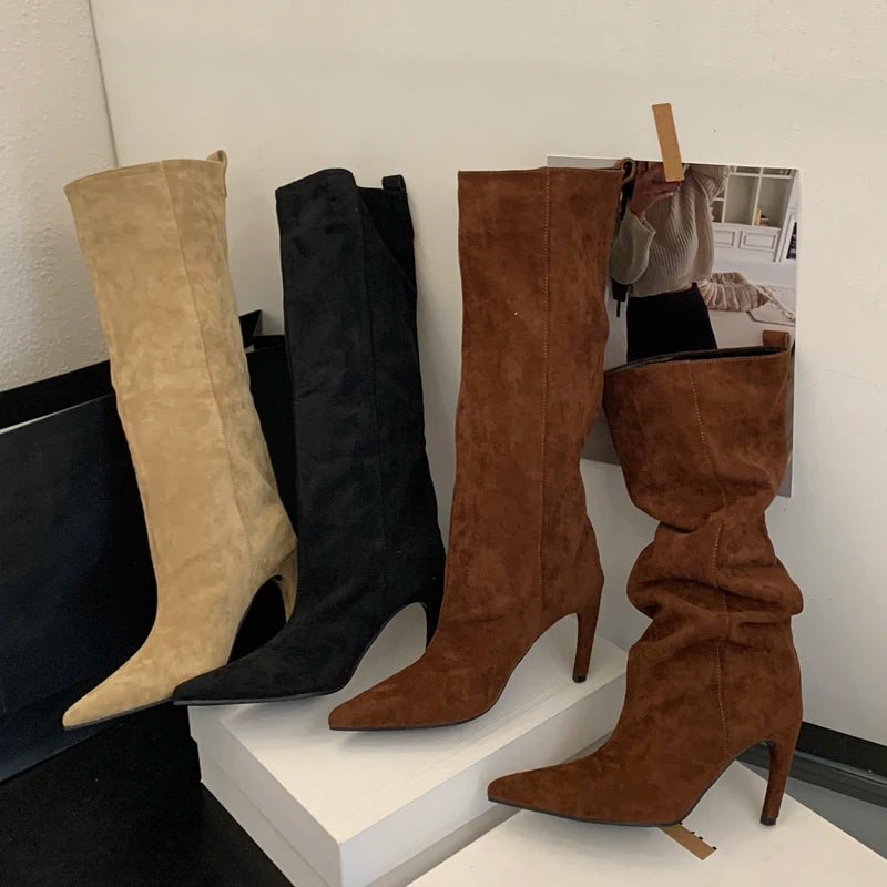 Pointed Toe Black Knee High Boots for Women – Chic & Stylish
