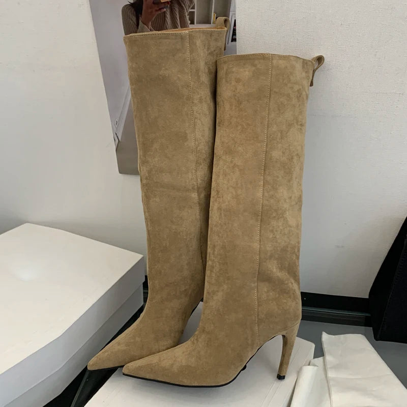 Pointed Toe Black Knee High Boots for Women – Chic & Stylish