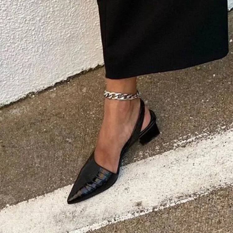 Pointed Toe Black Pumps for Women – Chic Slingback Design & All-Day Comfort