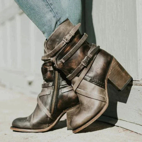 Retro Belt Buckle Boots for Women – Stylish & Comfortable