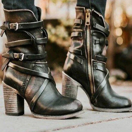 Retro Belt Buckle Boots for Women – Stylish & Comfortable
