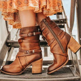Retro Belt Buckle Boots for Women – Stylish & Comfortable