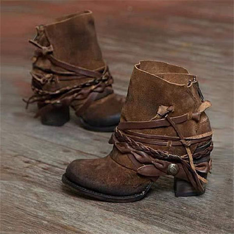 Retro Cowboy Ankle Boots for Women – Chic High Heel Style