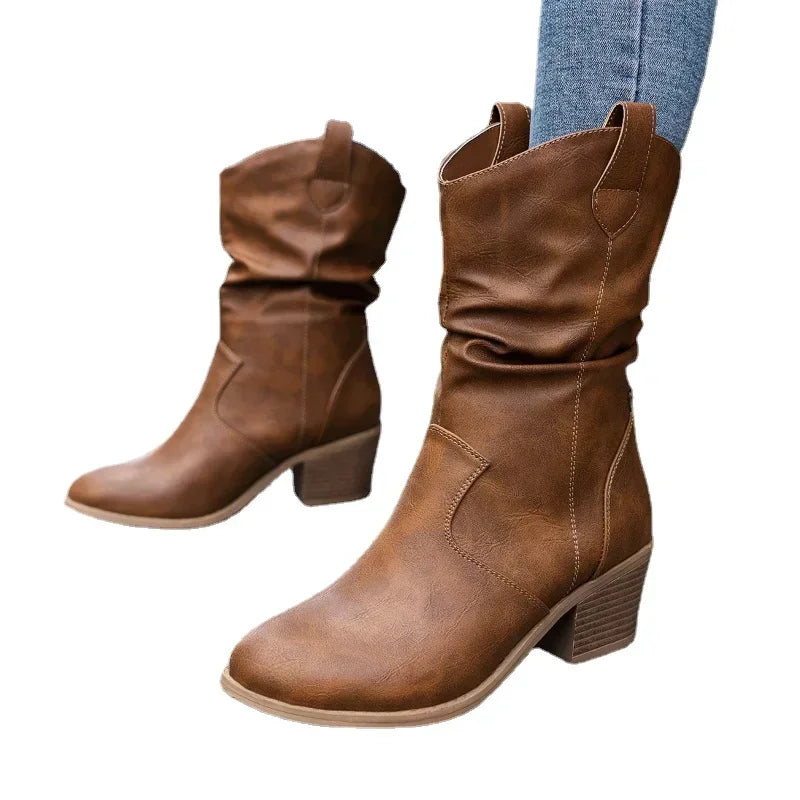 Retro Pointed Toe Cowboy Boots for Women – Stylish & Comfortable Western Fashion