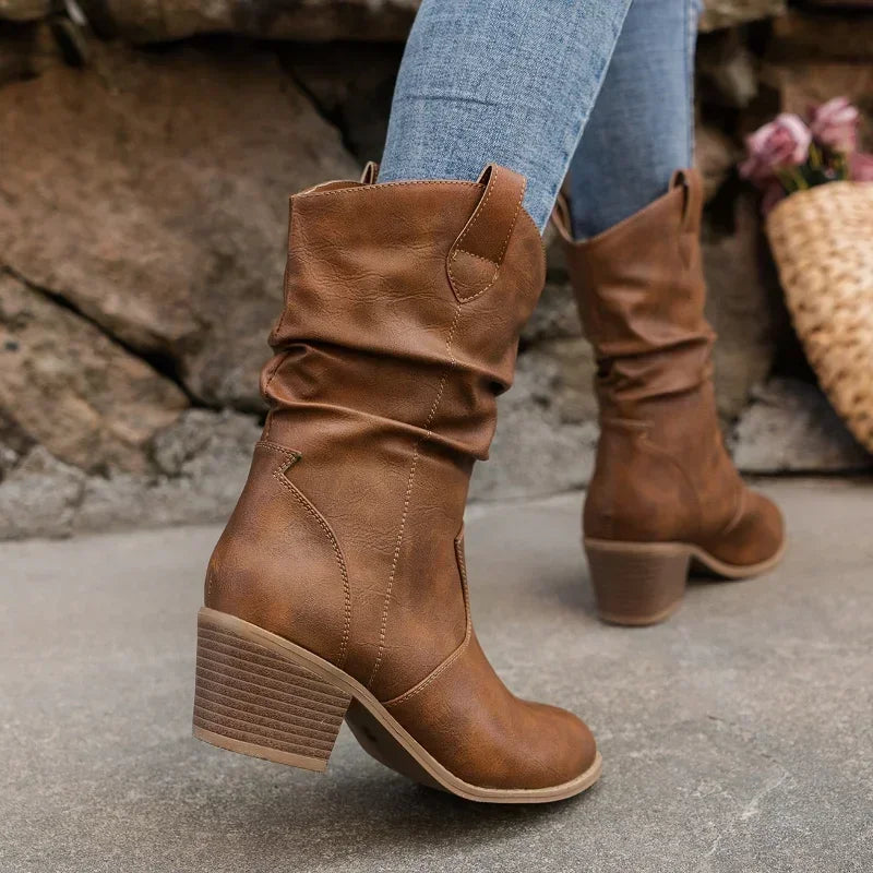 Retro Pointed Toe Cowboy Boots for Women – Stylish & Comfortable Western Fashion