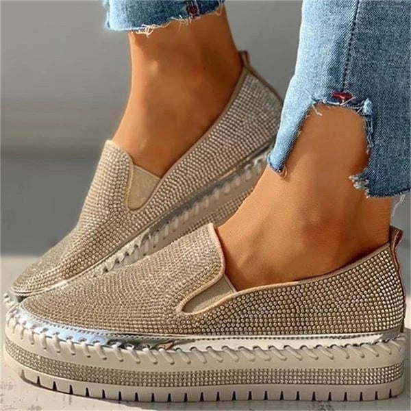 Rhinestone Slip-On Loafers for Women – Glamorous & Comfortable Casual Footwear