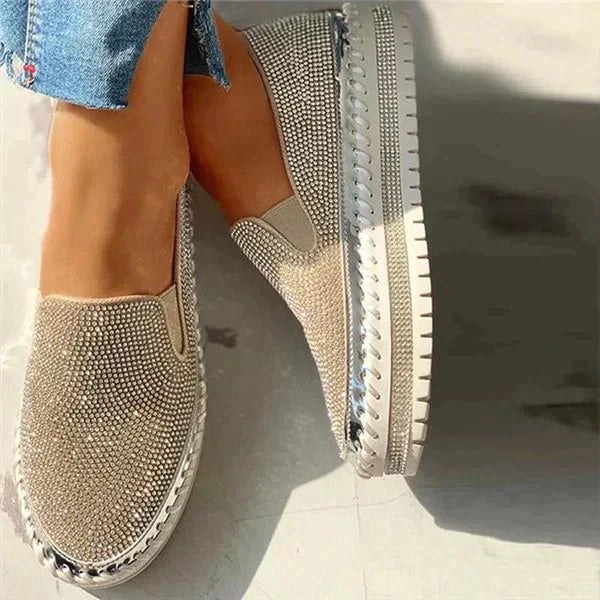 Rhinestone Slip-On Loafers for Women – Glamorous & Comfortable Casual Footwear