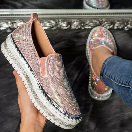 Rhinestone Slip-On Loafers for Women – Glamorous & Comfortable Casual Footwear