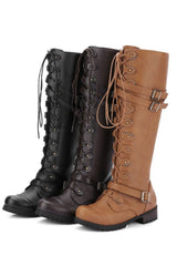 Rivet Belt Buckle Knight Boots for Women – Bold & Edgy Style