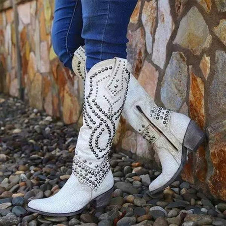 Rivet Knee High Boots for Women – Bold & Stylish Black Footwear