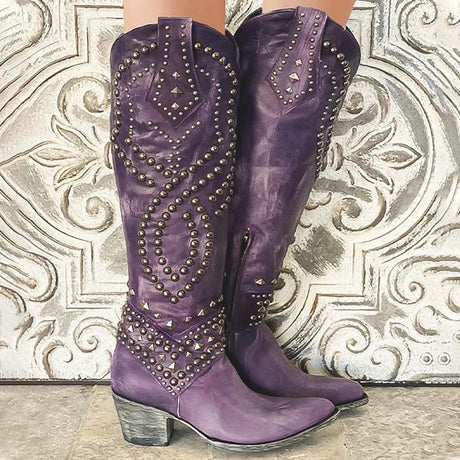 Rivet Knee High Boots for Women – Bold & Stylish Black Footwear