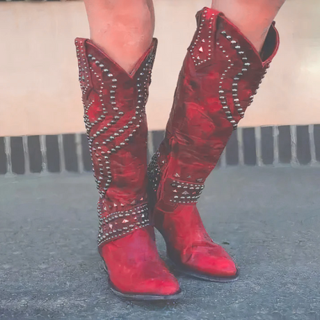 Rivet Knee High Boots for Women – Bold & Stylish Black Footwear