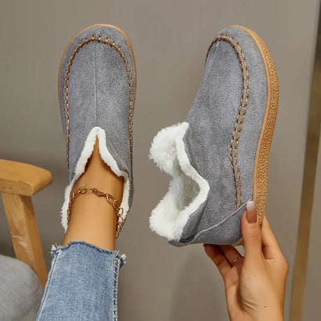 Round Toe Ankle Boots for Women – Cozy Fleece Lining & Stylish Design