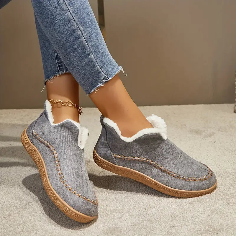 Round Toe Ankle Boots for Women – Cozy Fleece Lining & Stylish Design