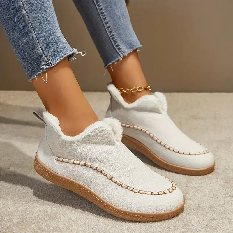 Round Toe Ankle Boots for Women – Cozy Fleece Lining & Stylish Design