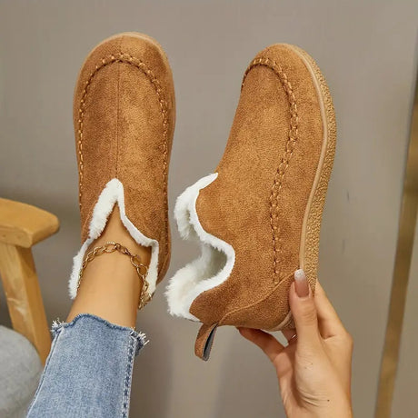 Round Toe Ankle Boots for Women – Cozy Fleece Lining & Stylish Design