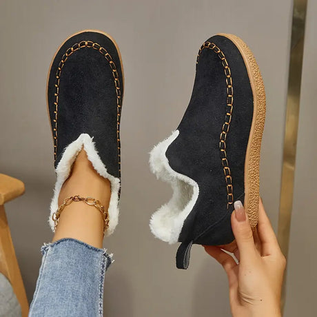 Round Toe Ankle Boots for Women – Cozy Fleece Lining & Stylish Design