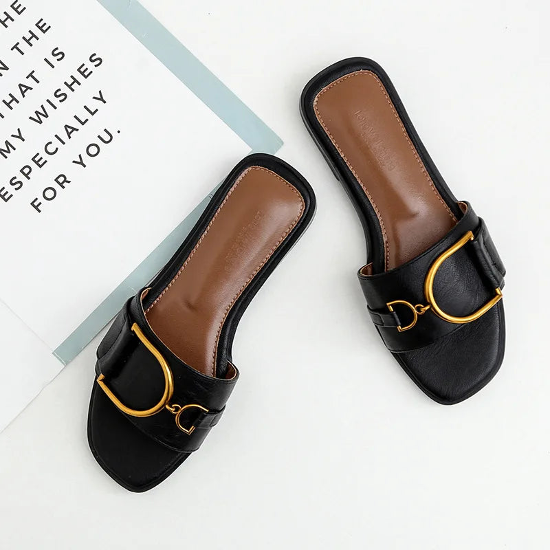 Square Toe Slip-On Sandals for Women – Chic & Comfortable