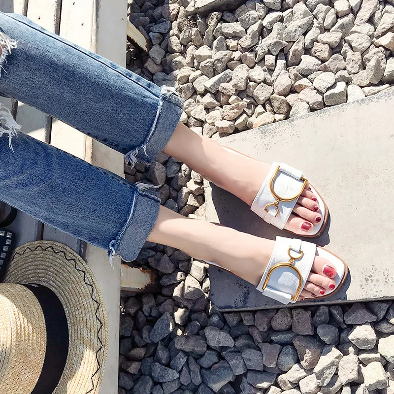 Square Toe Slip-On Sandals for Women – Chic & Comfortable
