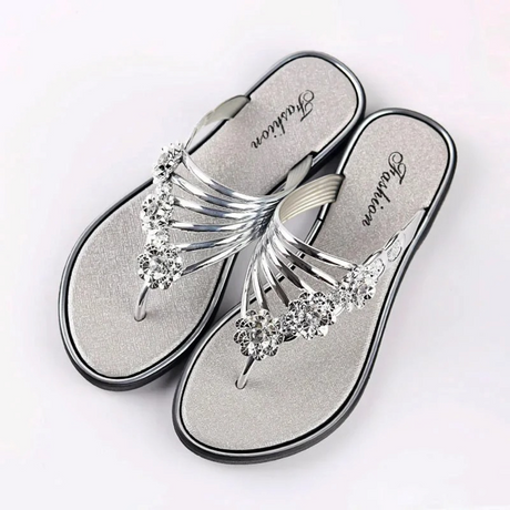 Strappy Women's Sandals – Elegant Floral Rhinestone Accents & All-Day Comfort