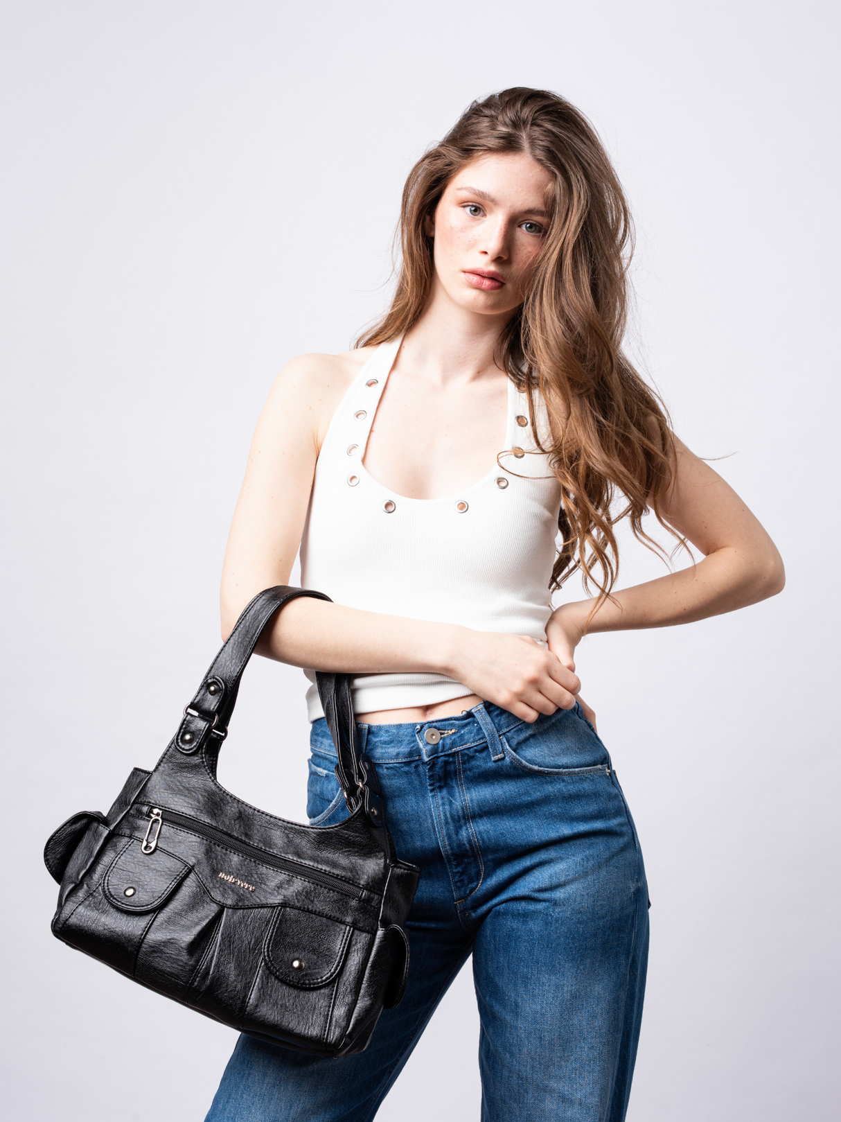 Structured Black Shoulder Bag for Women – Stylish & Functional Design